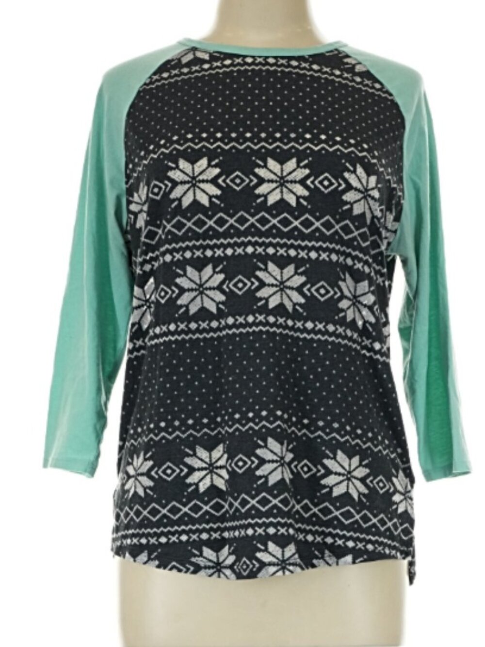 Cute Empyre Teal 3/4 Sleeve Crew Neck Shirt Size Large